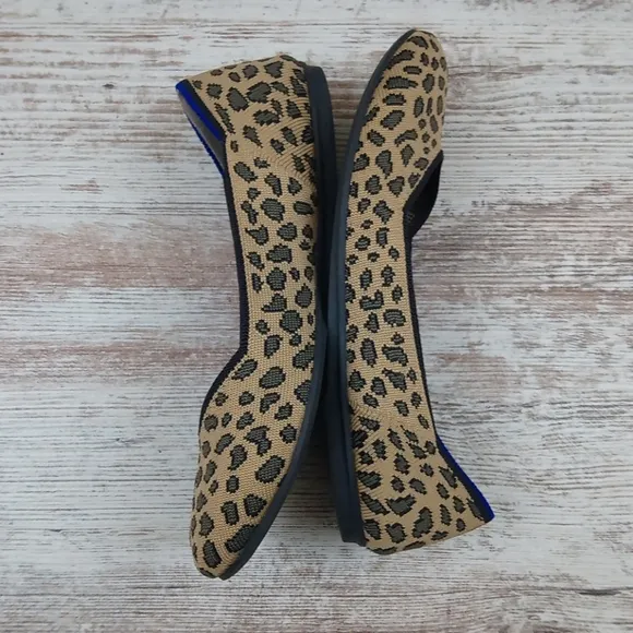 Rothys Spotted Leopard Blue Halo Red Heel Flats