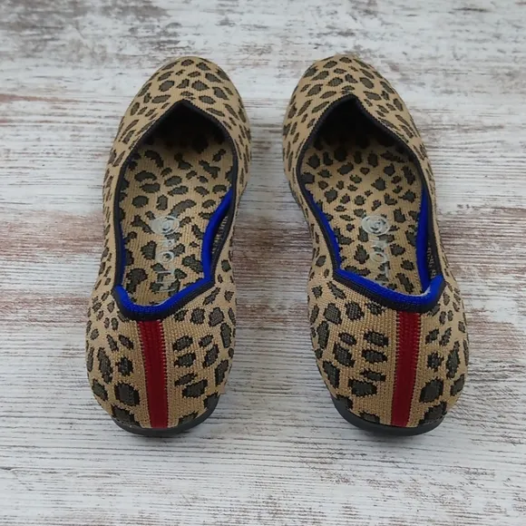 Rothys Spotted Leopard Blue Halo Red Heel Flats