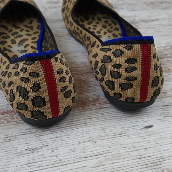 Rothys Spotted Leopard Blue Halo Red Heel Flats
