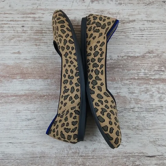Rothys Spotted Leopard Blue Halo Red Heel Flats