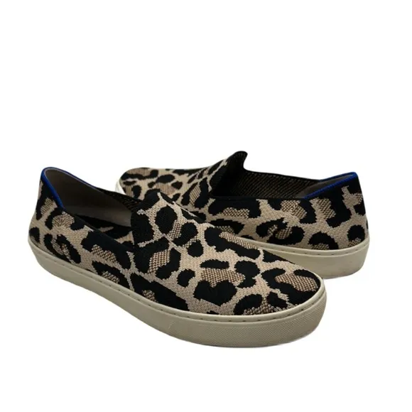 Rothy's Sz 8 Leopard Print Black and Tan Loafers Slip-On Comfort