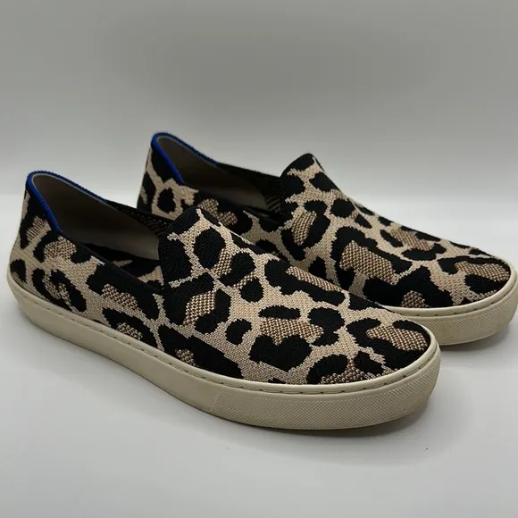 Rothy's Sz 8 Leopard Print Black and Tan Loafers Slip-On Comfort
