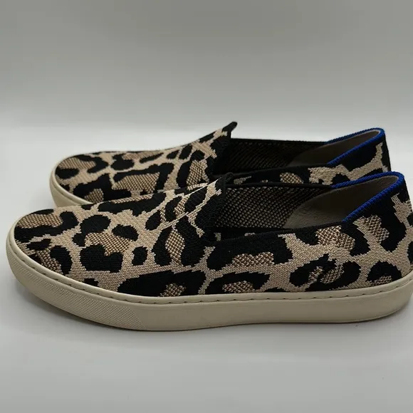 Rothy's Sz 8 Leopard Print Black and Tan Loafers Slip-On Comfort