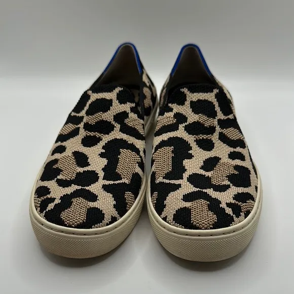 Rothy's Sz 8 Leopard Print Black and Tan Loafers Slip-On Comfort