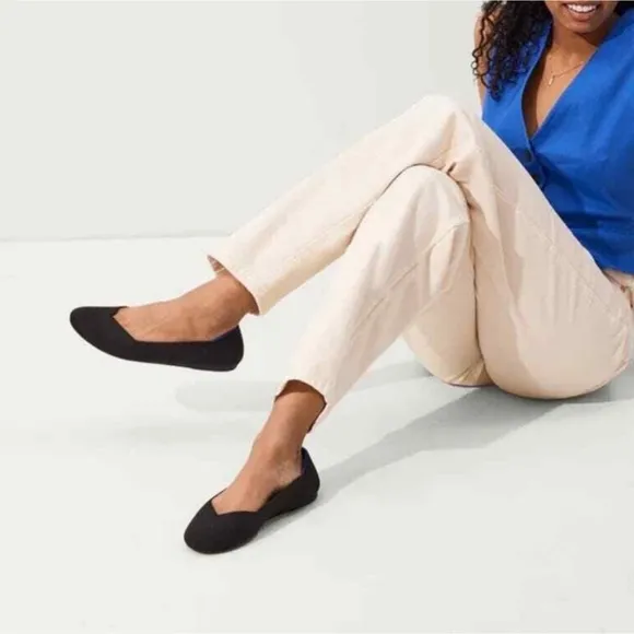 Rothy’s The Flat in Black Rounded Toe Knit Ballet Flats
