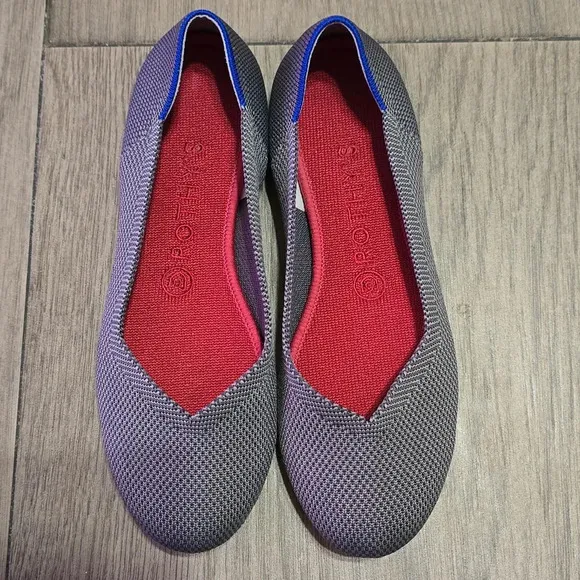 Rothy's The Flat in Pebble Grey with Red, Lightly Used, Almost New, Size 7.5