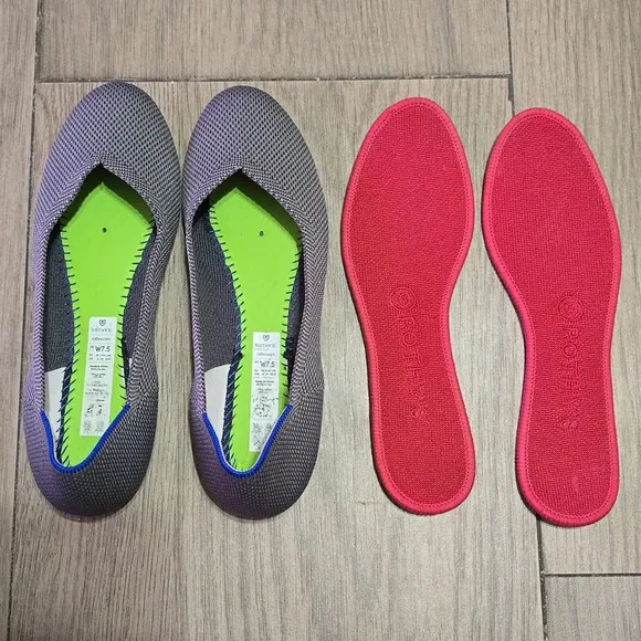 Rothy's The Flat in Pebble Grey with Red, Lightly Used, Almost New, Size 7.5