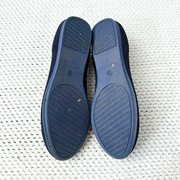 Rothy’s The Flat Maritime Navy Blue Solid White Halo Rounded Toe Flat Shoes 7