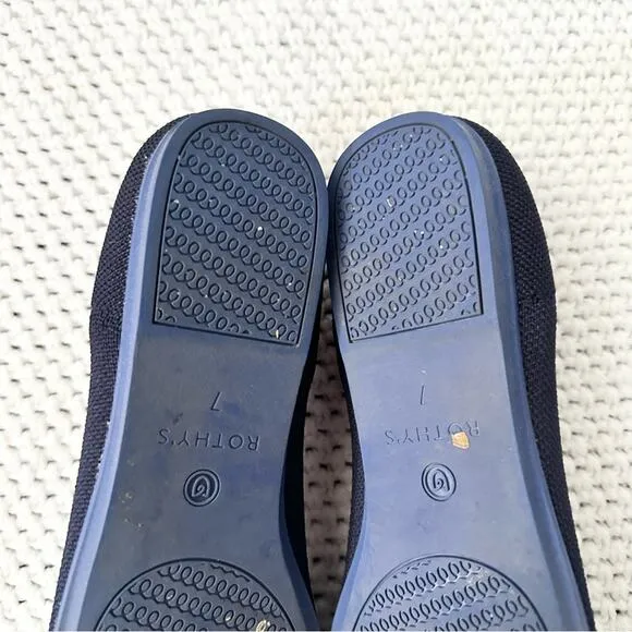 Rothy’s The Flat Maritime Navy Blue Solid White Halo Rounded Toe Flat Shoes 7