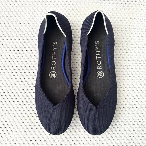 Rothy’s The Flat Maritime Navy Blue Solid White Halo Rounded Toe Flat Shoes 7