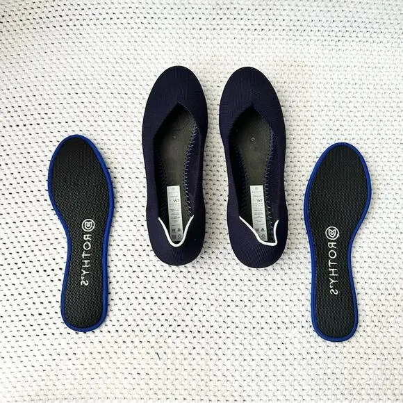 Rothy’s The Flat Maritime Navy Blue Solid White Halo Rounded Toe Flat Shoes 7