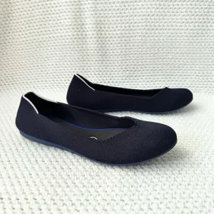 Rothy’s The Flat Maritime Navy Blue Solid White Halo Rounded Toe Flat Shoes 7