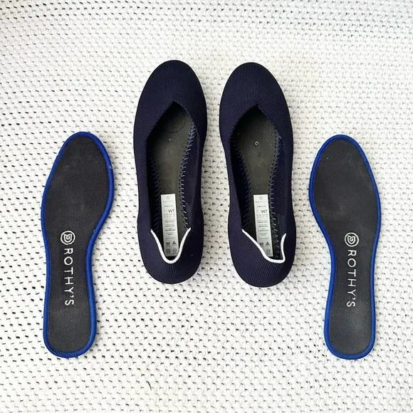 Rothy’s The Flat Maritime Navy Blue Solid White Halo Rounded Toe Flat Shoes 7