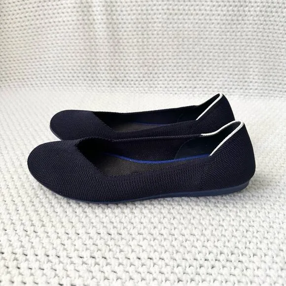 Rothy’s The Flat Maritime Navy Blue Solid White Halo Rounded Toe Flat Shoes 7