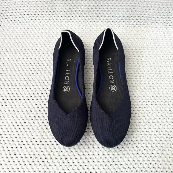 Rothy’s The Flat Maritime Navy Blue Solid White Halo Rounded Toe Flat Shoes 7