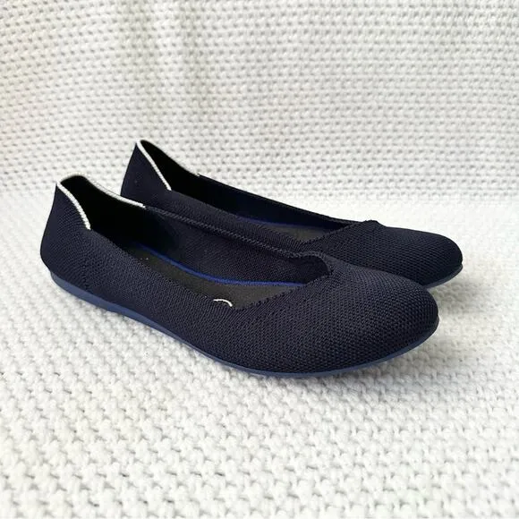 Rothy’s The Flat Maritime Navy Blue Solid White Halo Rounded Toe Flat Shoes 7