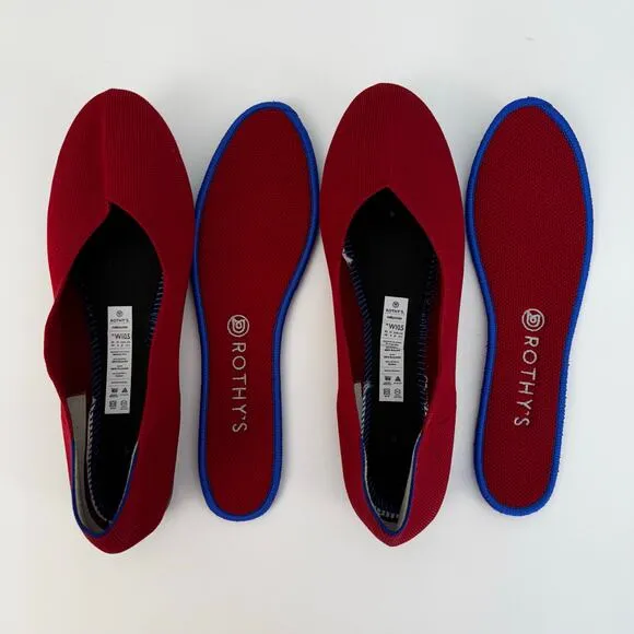 Rothy's The Flat Rounded Toe Fabric Ballet Flats Red US 10.5