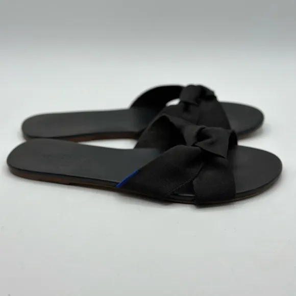 Rothy’s The Knot Vegan Leather &amp; Hemp Black Slides Sandals Size 11