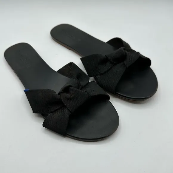 Rothy’s The Knot Vegan Leather &amp; Hemp Black Slides Sandals Size 11