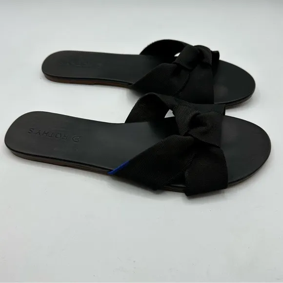 Rothy’s The Knot Vegan Leather &amp; Hemp Black Slides Sandals Size 11