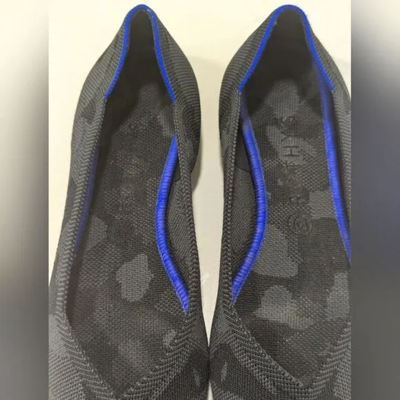 Rothy's The Point ballet slip-on Flats shoes gray Camo textile blue trim 11.5
