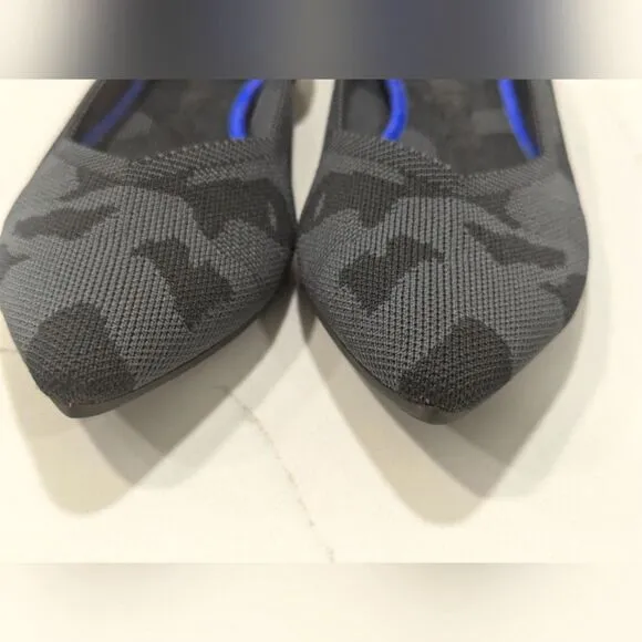 Rothy's The Point ballet slip-on Flats shoes gray Camo textile blue trim 11.5