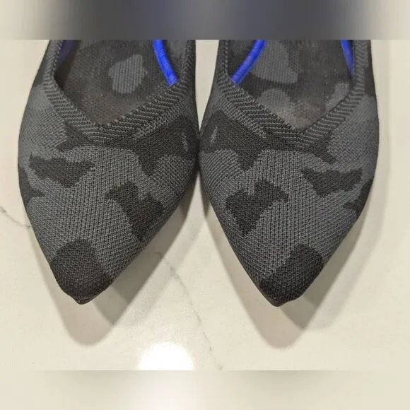 Rothy's The Point ballet slip-on Flats shoes gray Camo textile blue trim 11.5