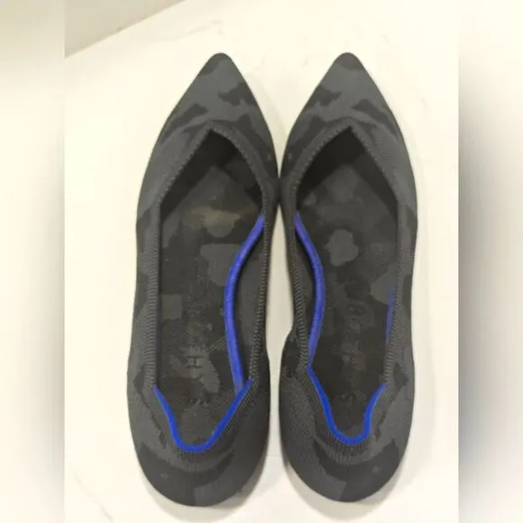 Rothy's The Point ballet slip-on Flats shoes gray Camo textile blue trim 11.5