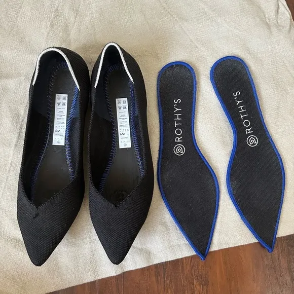 ROTHY'S The Point Slip On Flats Black with White Halo Authentic