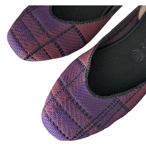 Rothys The Square Cabernet Iris Plaid Textile Ballet Flats Size 9 Dark Purple