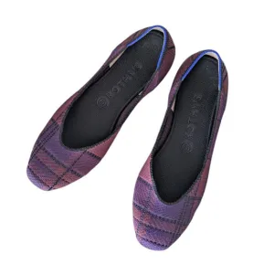 Rothys The Square Cabernet Iris Plaid Textile Ballet Flats Size 9 Dark Purple