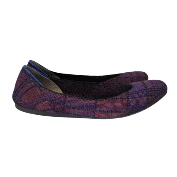 Rothys The Square Cabernet Iris Plaid Textile Ballet Flats Size 9 Dark Purple