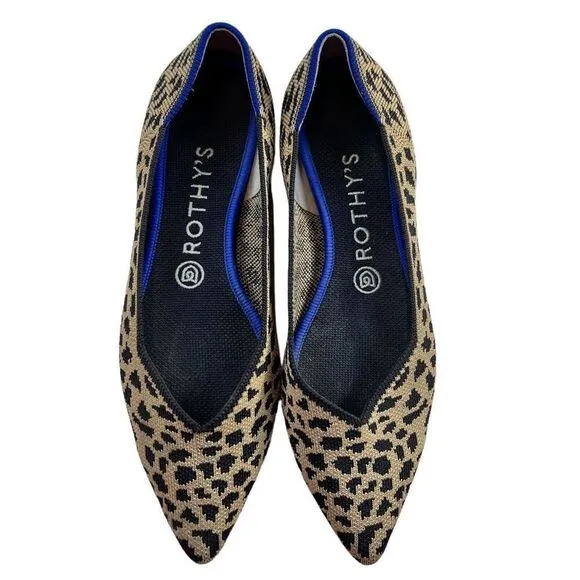 Rothy’s Women’s Knit Leopard Print Pointed Toe Flats Shoes Multi-Color Size 8.5