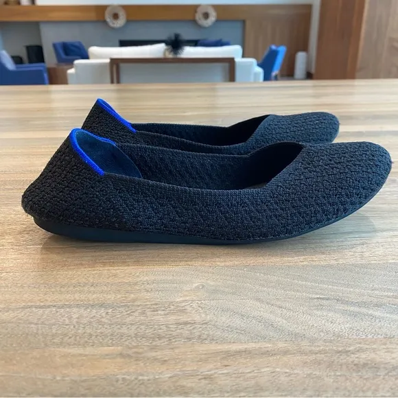 Rothy's Women’s The Flat Black Solid Knit Recycled Textile Ballet Flats, Size 8