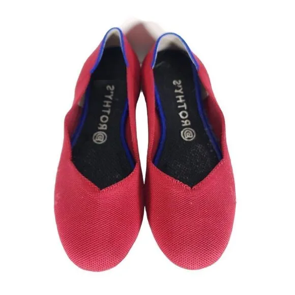 Rothy's Women's The Flat Round Toe US9,5 Bright Red Textile Slip On Ballet Flats