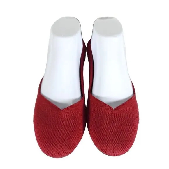 Rothy's Women's The Flat Round Toe US9,5 Bright Red Textile Slip On Ballet Flats