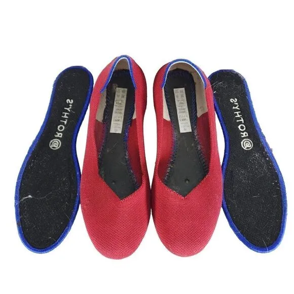 Rothy's Women's The Flat Round Toe US9,5 Bright Red Textile Slip On Ballet Flats