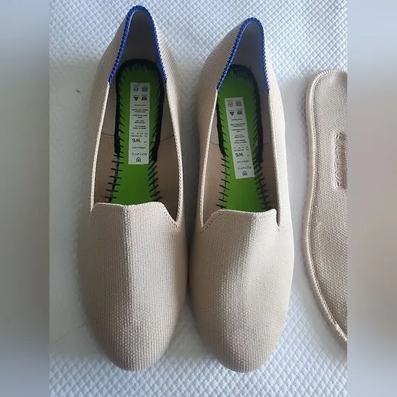 Rothy's Cream Flats with Textured Fabric and Rounded Toe