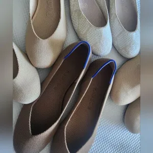 Rothy's Cream Flats with Textured Fabric and Rounded Toe