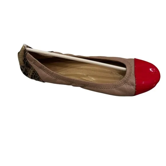 Saks Fifth Avenue Leather Slip-On Flats – Tan, Red &amp; Snakeskin (Siz 8)