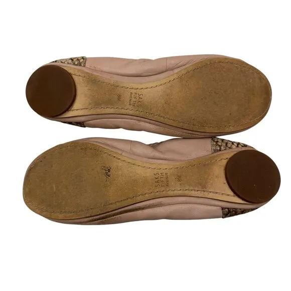 Saks Fifth Avenue Leather Slip-On Flats – Tan, Red &amp; Snakeskin (Siz 8)