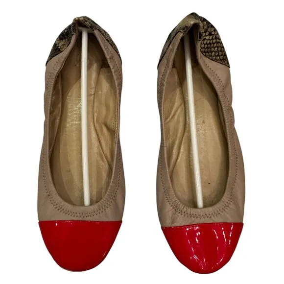 Saks Fifth Avenue Leather Slip-On Flats – Tan, Red &amp; Snakeskin (Siz 8)