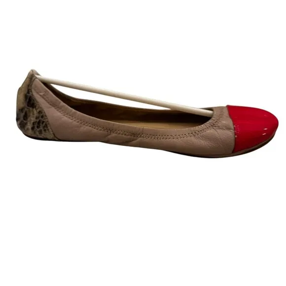 Saks Fifth Avenue Leather Slip-On Flats – Tan, Red &amp; Snakeskin (Siz 8)