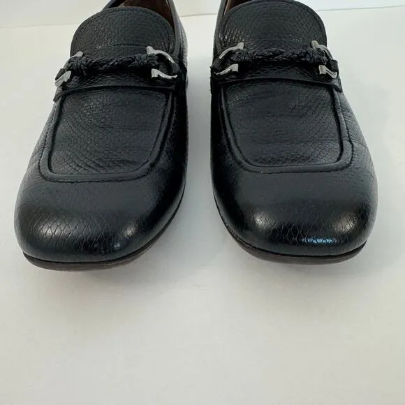 Salvarore Ferragamo Gancini Slip-On Textured Leather Loafers Black Men's 8E Wide