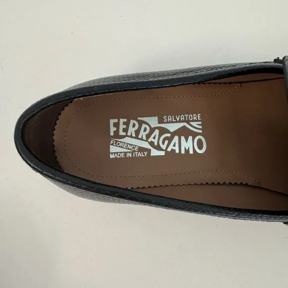 Salvarore Ferragamo Gancini Slip-On Textured Leather Loafers Black Men's 8E Wide