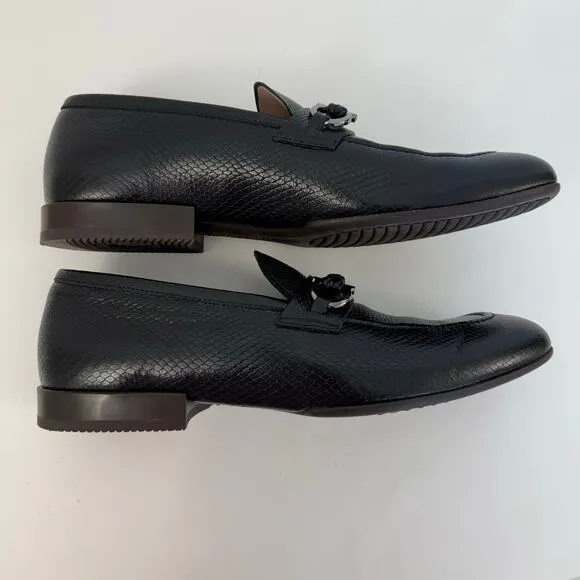 Salvarore Ferragamo Gancini Slip-On Textured Leather Loafers Black Men's 8E Wide