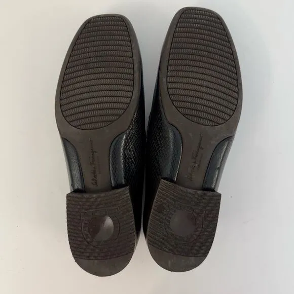 Salvarore Ferragamo Gancini Slip-On Textured Leather Loafers Black Men's 8E Wide