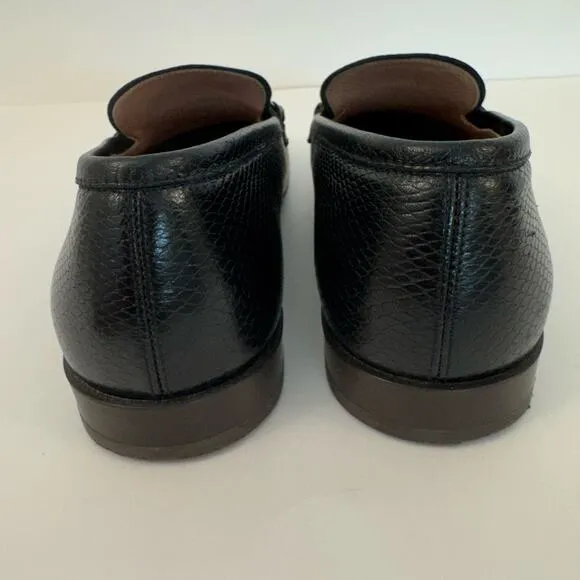 Salvarore Ferragamo Gancini Slip-On Textured Leather Loafers Black Men's 8E Wide
