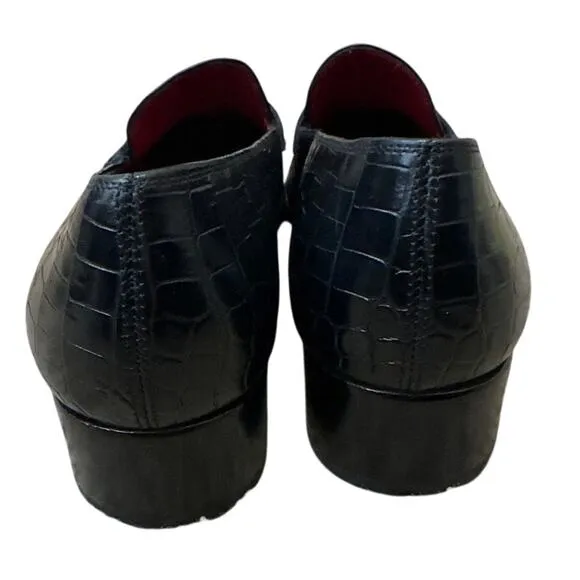 SALVATORE FERRAGAMO Black Croc Leather Silver Buckle Loafer Size 9 AA