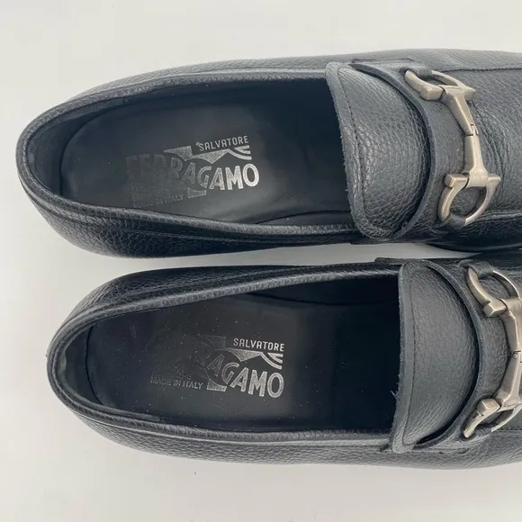 Salvatore Ferragamo black loafers with silver logo